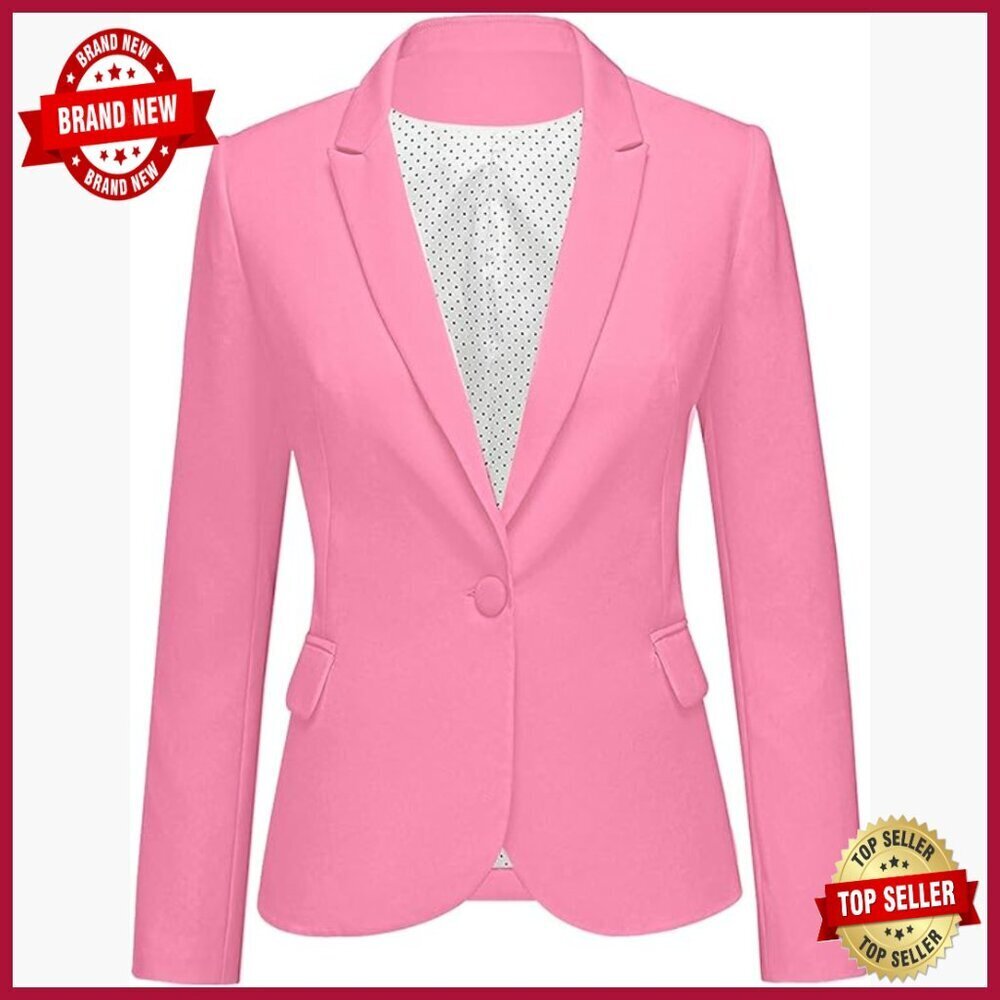 Polyester Notched Lapel Blazer with Pockets for Office Work